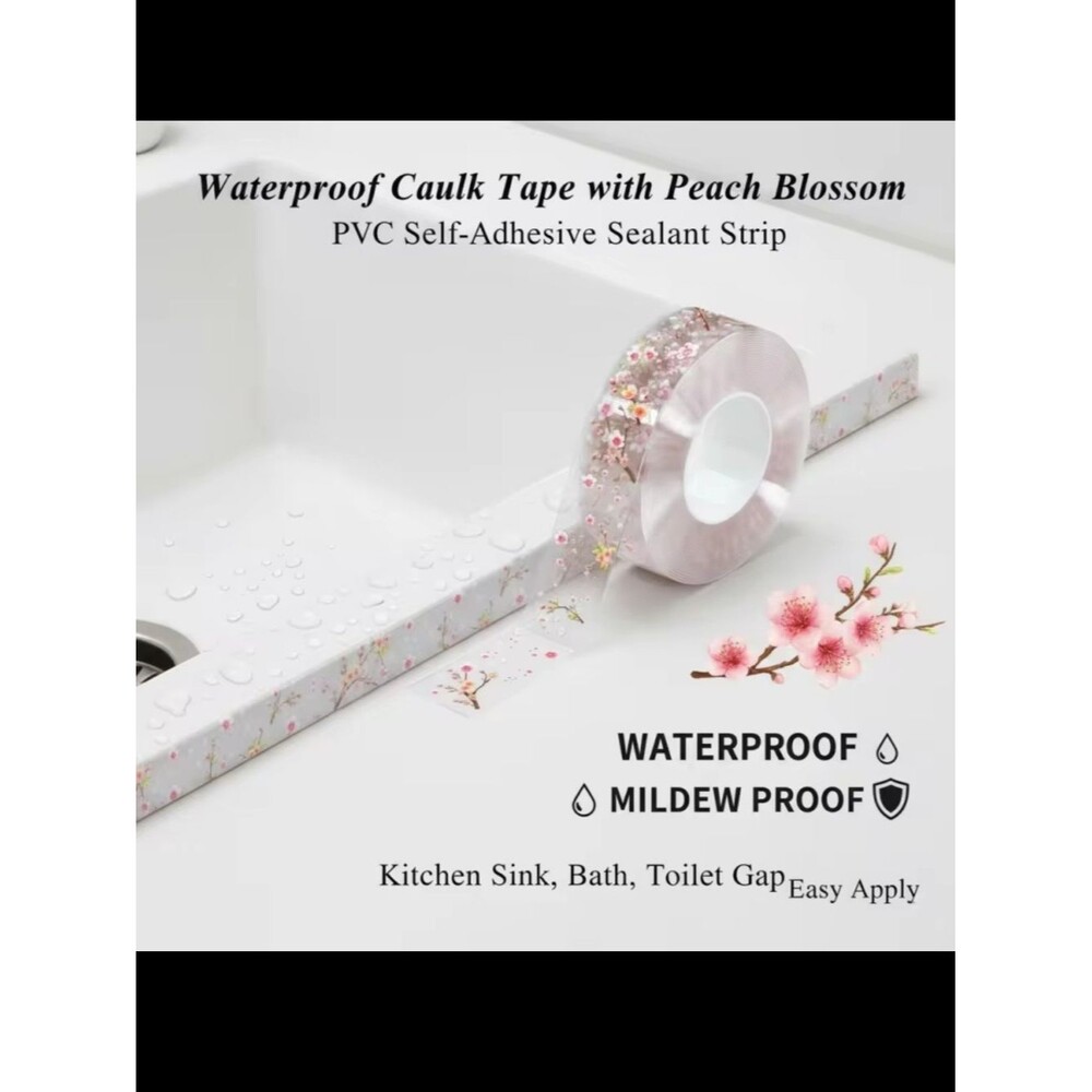 NEW! Waterproof Caulk Tape 2 Rolls - Floral PVC Sealant - Peach Blossom